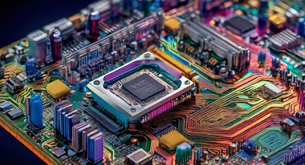 Obraz premium Abstract technology background with Close-up of electronic circuit board with processor Technology background 