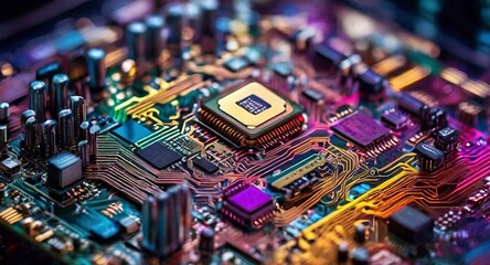 Obraz premium Abstract technology background with Close-up of electronic circuit board with processor Technology background 