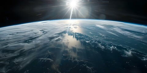 View of Earth from space highlighting its stunning atmosphere. Concept Earth's Atmosphere, Space View, Stunning Perspective