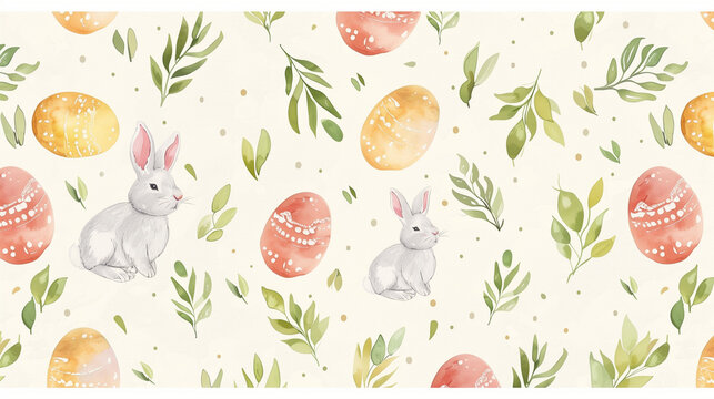 easter seamless pattern with rabbits and eggs