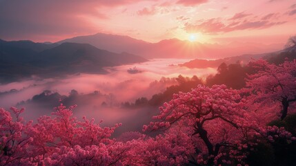 Majestic Pink Landscape With Mountains