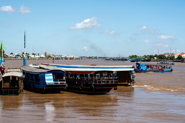 Tourist boats in the Mekong Delta in My Tho, Vietnam