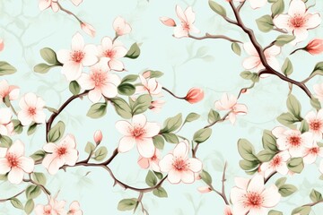 Fresh floral pattern tile with plum tree blossoms, decorative background