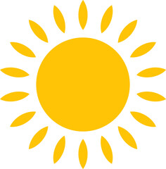 Vector cartoon, comic yellow sun shining light rays heat the summer. Isolated on white background