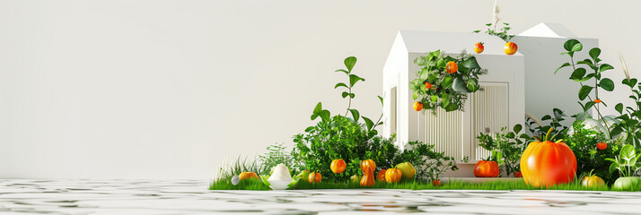 Miniature House with Garden and Autumn Harvest