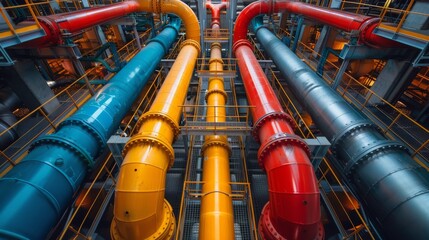 Array of Industrial Pipes in a Building - 756694869