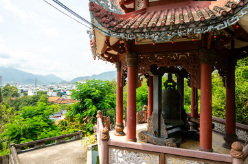 View of Nha Trang city and Chua Long Son Pagoda temple in Nha Trang, Vietnam