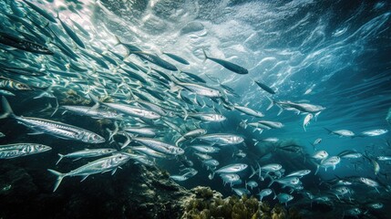 Fototapeta na wymiar Oceanic Elegance: Sardines in Formation