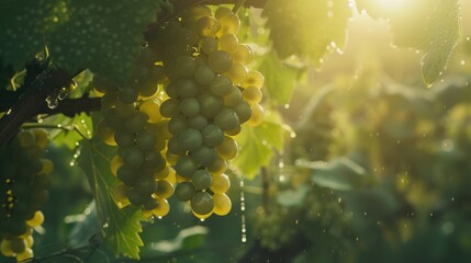 Morning Glow: Green Grape Vines at Sunrise