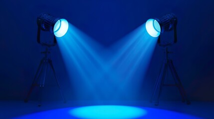 Empty blue background and spotlight with studio for showing or design. Blank backdrop made from cement material.