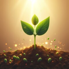 太陽の光に照らされる植物の苗