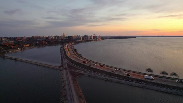 The morning sunrise commute in Madison, WI, USA.