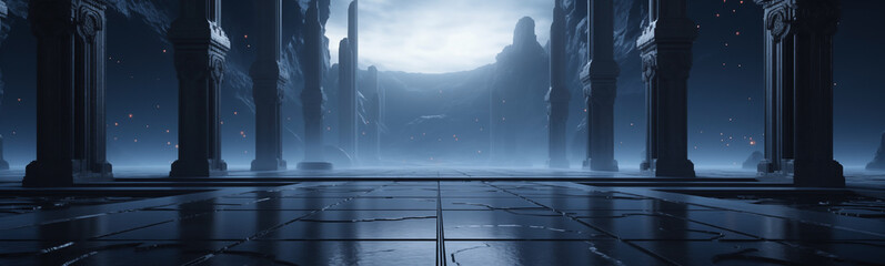 Enigmatic ancient ruins banner with a futuristic sci-fi twist for backgrounds