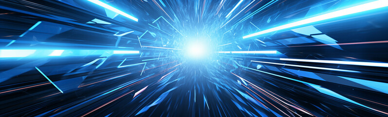 Dynamic blue energy explosion in a sci-fi banner background setting