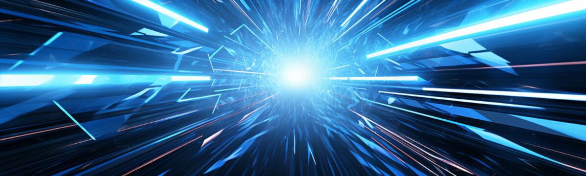 Dynamic blue energy explosion in a sci-fi banner background setting