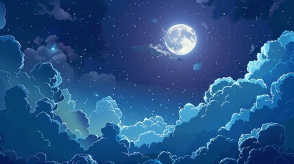 An evocative vector background of a night sky, with clouds softly illuminated by the gentle glow of moonlight