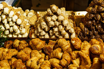 Assorted Turkish Delights Displayed at a Traditional Market Stall