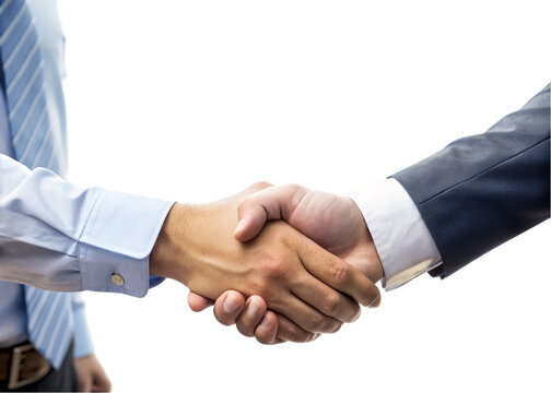 Smiling businessmen shaking hands over transparent background. partnership concept