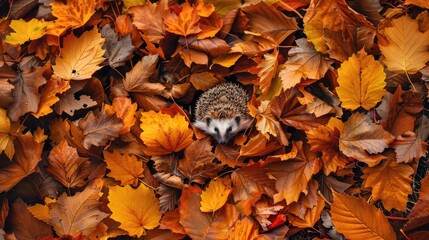 Cozy Hedgehog Nestled in Autumn Leaves