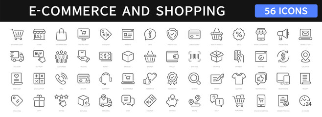 Fototapeta na wymiar E-Commerce and Shopping thin line icons set. E-Commerce, Shop, Online Shopping Editable Stroke icons collection. Shopping symbols. Vector illustration