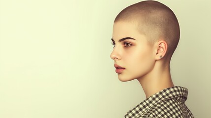 Graceful Elegance: Portrait of a Shaved-Head Beauty