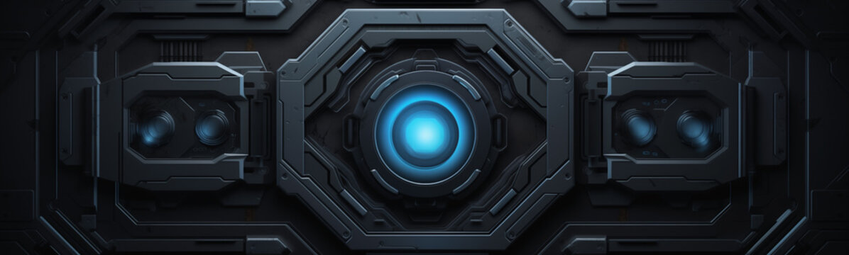 Futuristic Blue Circular Portal In High-tech Room For Sci-fi Banner