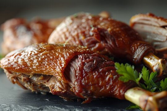 Glazed Duck Confit on Elegant Dinner Plate, Gastronomy Excellence