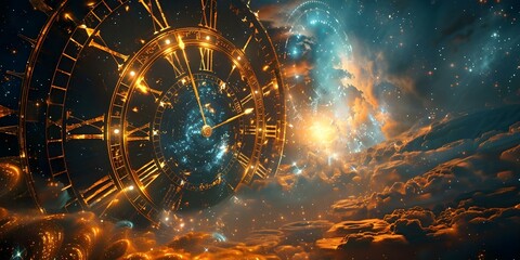 Capturing the concept of time through a celestial lens a cosmic journey. Concept Astrological Photography, Time-lapse Portraits, Celestial Time Travel, Cosmic Adventures, Starry Pathways