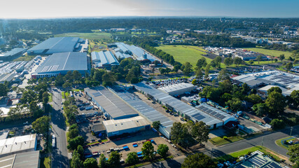Drone aerial photograph of industrial buildings and surroundings in the Nepean Business Park in the...