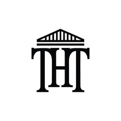 Fototapeta premium Initial letter TH or HT logo template with geometric court building line art illustration in flat design monogram symbol