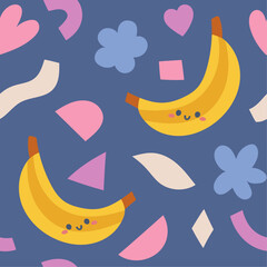 Cute doodle fruit seamless background. Tropical bananas pattern. Modern hand-drawn print for fabric, surface, wallpaper. - 756703242