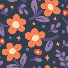 Cute vector floral seamless pattern. Colorful flowers background. Trendy repeat texture for fashion print, wallpaper or fabric. - 756703265