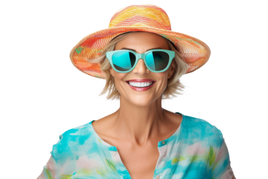 Portrait happy woman with summer holiday beach outfits isolated on transparent background for realax at beach on vacation, travel and holidays vacation concept. - Powered by Adobe