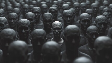 Obraz premium In a dystopian future, a crowd of people clad in futuristic clothing stand united in their virtual reality, omnipresent danger