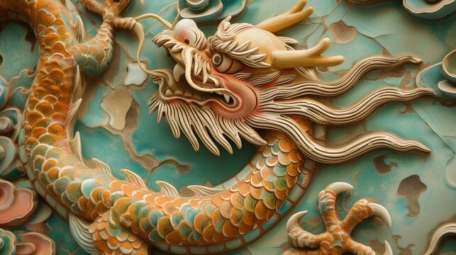 ancient ornament dragon background - Powered by Adobe