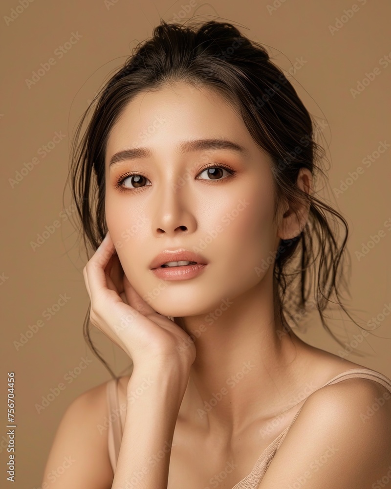 Poster Photo of an Asian female model on neutral beige background