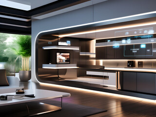 modern living room with Hologram, Future Interior