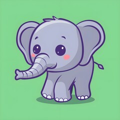 Fototapeta premium Cute baby elephant cartoon illustration. Cute vector flat logo elephant cartoon icon illustration on a pastel background.