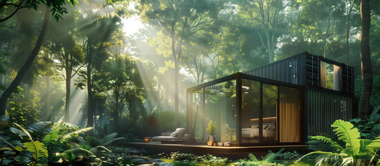container house cabin with modern concept in the serenity forest