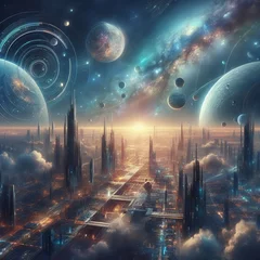 Foto op Plexiglas Ethereal Enclave: Celestial Cities, Space Serenity © Awais