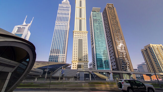 Skyscrapers at the Sheikh Zayed Road in Dubai timelapse hyperlapse