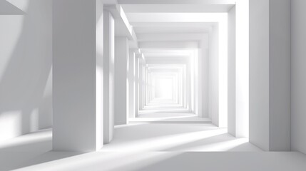 Abstract white background with white light and grey shadow : empty light interior with copy space for creative studio backdrop project.