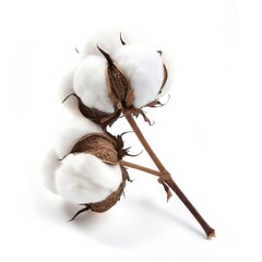 Fluffy white cotton curls gently on a pristine background. Cotton with a soft texture and purity of white creating a serene and delicate vision.