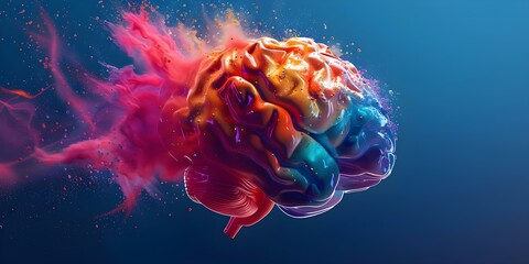 Vibrant Brain Illustration Overflowing with Color and Knowledge. Concept Illustration Design, Vibrant Colors, Brain Anatomy, Knowledge, Creativity