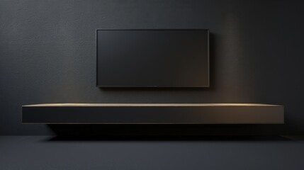 A sleek black shelf supporting a mysterious black square - obrazy, fototapety, plakaty