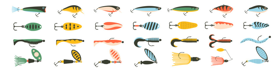 Lure set. Fishing lure icon set. Fishery Bait.