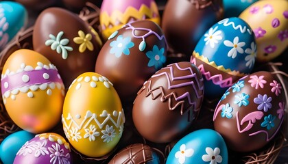 Fototapeta na wymiar Multitude of decorated chocolate easter eggs
