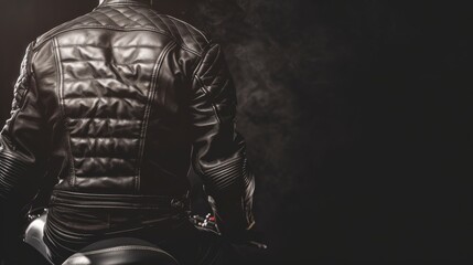 Fototapeta na wymiar A man in a leather jacket confidently sits on a stylish motorcycle