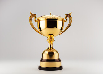 First place gold trophy cup isolated on white background