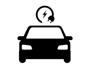 Electric car icon. Electrical automobile cable contour and plug charging black symbol. Eco friendly electro auto vehicle concept. Vector electricity illustration